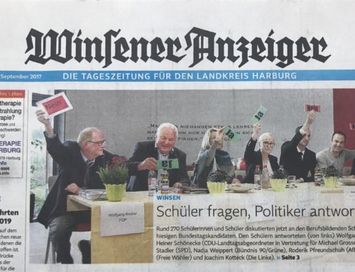 Bericht aus dem Winsener Anzeiger vom 14.09.2017 über die Podiumsdiskussion für Erstwähler an der BBS Winsen